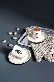 Hermia Juego de Tazas de Café y Platos Negro, 4 Piezas de Porcelana de 90 cc